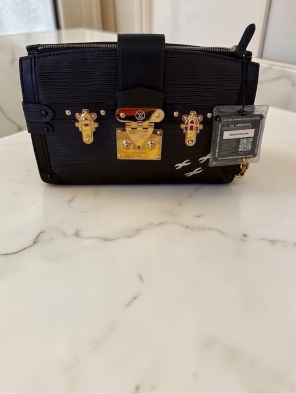 Louis Vuitton Black Epi Leather Petite Malle Trunk Crossbody with Gold Hardware